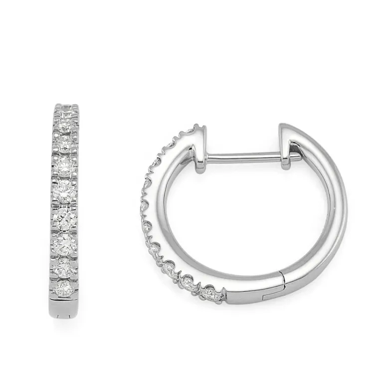 15 mm diamant creoler i 14 karat hvidguld med diamant
