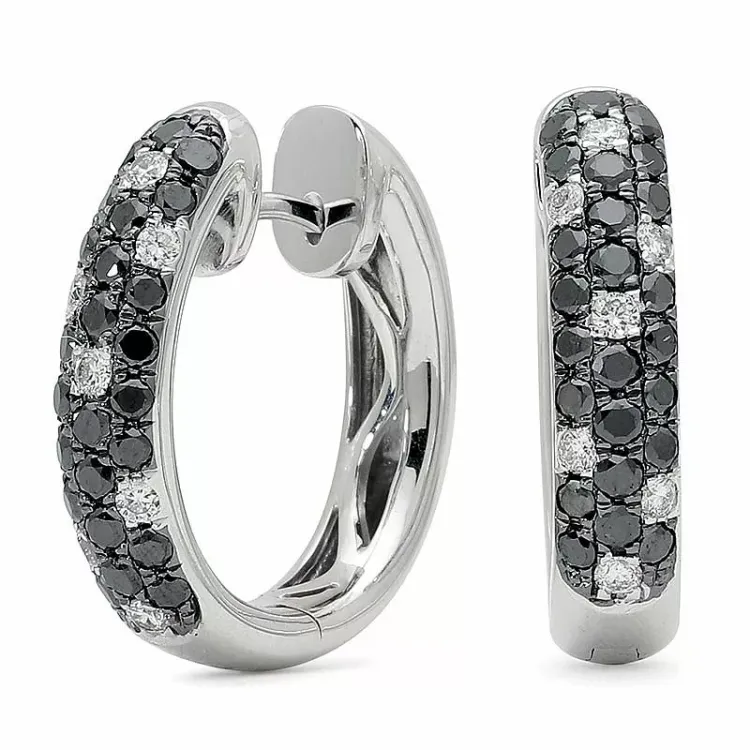 17 mm sorte diamant creoler i 14 karat hvidguld med sort diamant og diamant