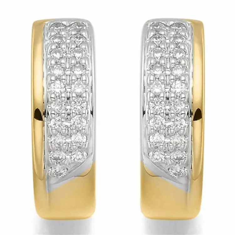 14 mm diamant creoler i 14 karat guld og hvidguld med diamant 