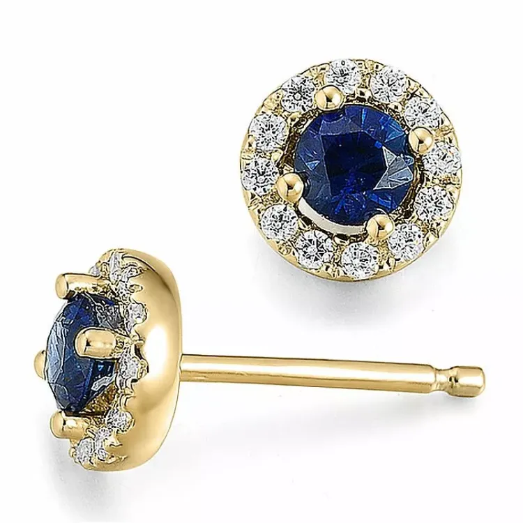 runde safir diamantøreringe i 14 karat guld med safir og diamant