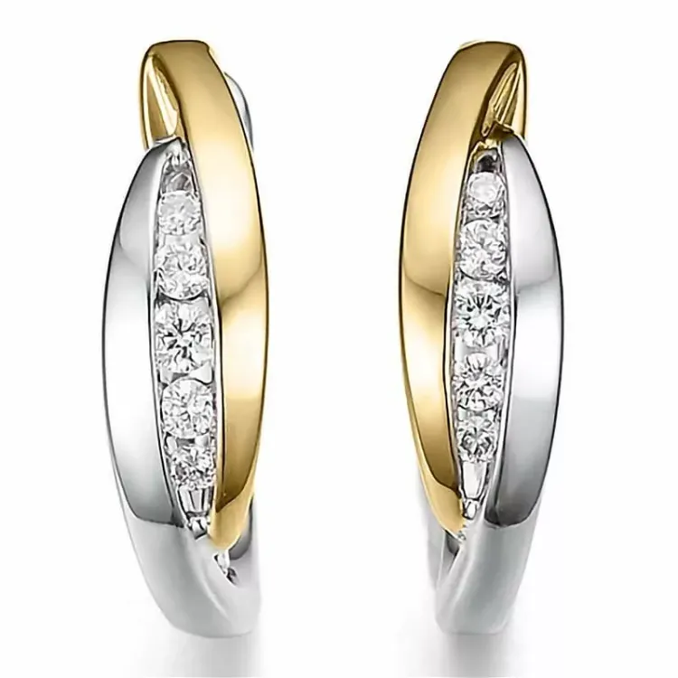 13 mm diamant creoler i 14 karat guld og hvidguld med diamant