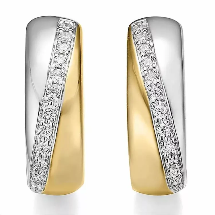 15 mm diamant halvcreoler i 14 karat guld og hvidguld med diamant