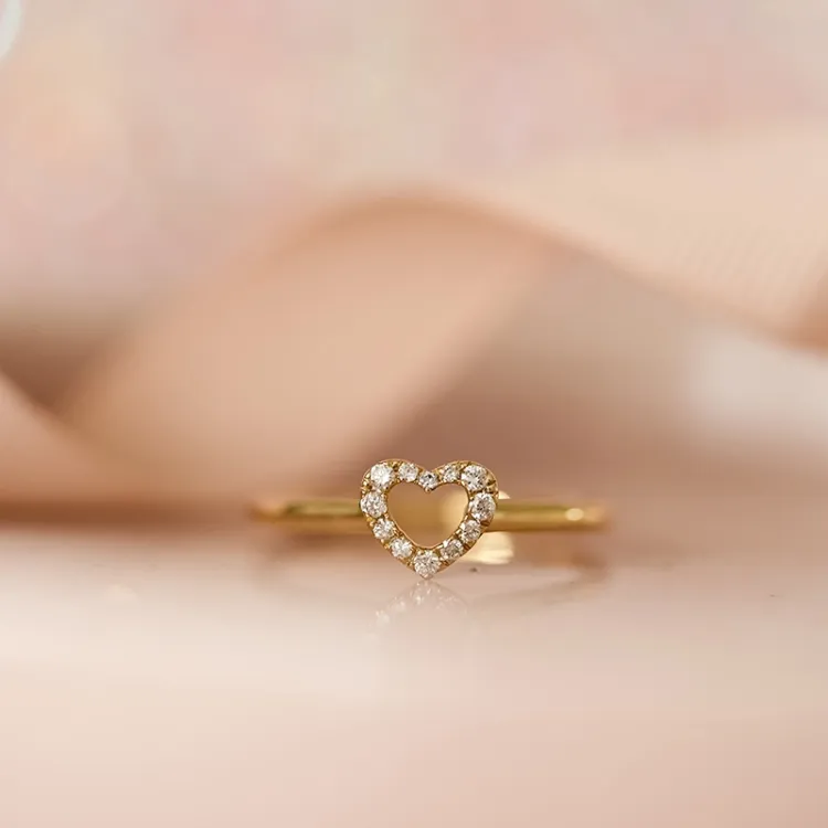 diamant hjertering i 14 karat guld 0,102 ct