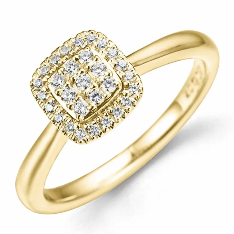 Firkantet diamantring i 14 karat guld 0,20 ct