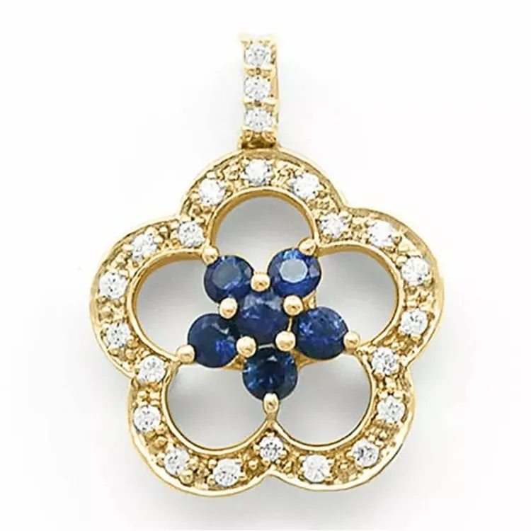 blomster safir diamantvedhæng i 14 karat guld 0,12 ct 0,34 ct