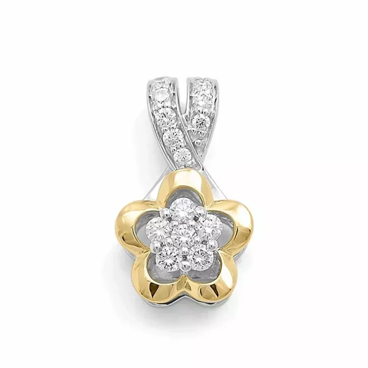 blomster diamantvedhæng i 14 karat guld.- og hvidguld 0,24 ct