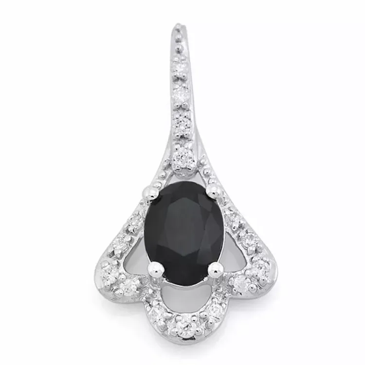 safir diamantvedhæng i 14 karat hvidguld 0,116 ct 1,05 ct