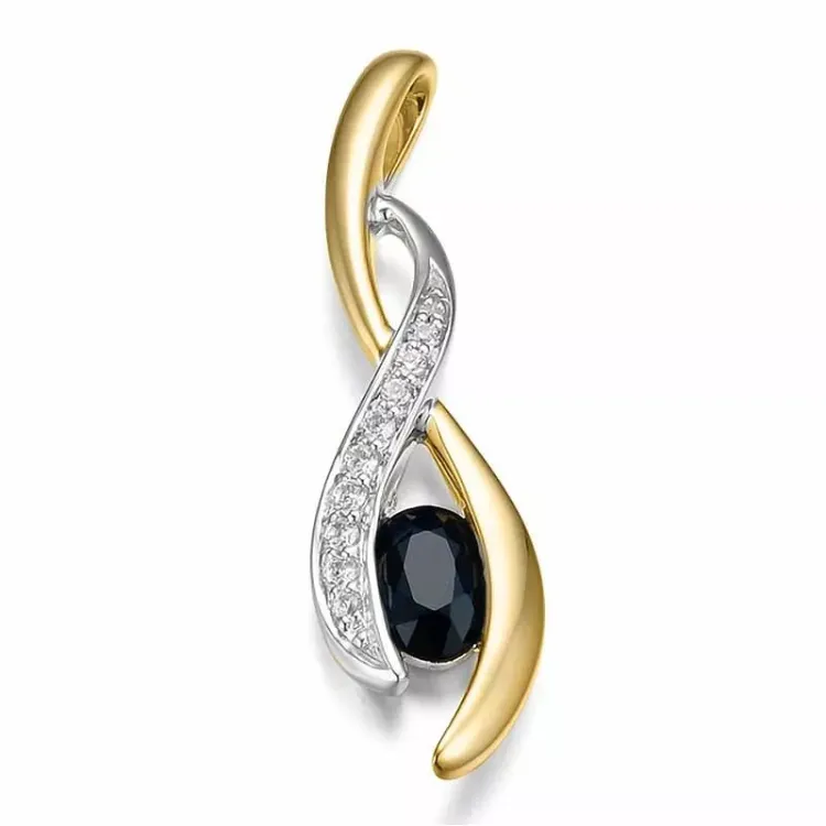 abstrakt safir diamantvedhæng i 14 karat guld.- og hvidguld 0,069 ct 0,65 ct