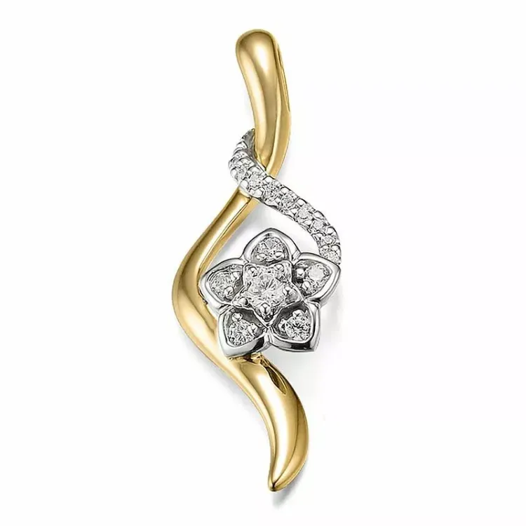 blomster diamant vedhæng i 14 karat guld.- og hvidguld 0,187 ct