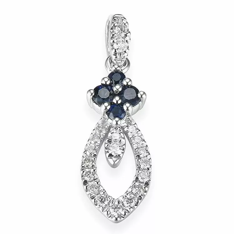 blå safir diamantvedhæng i 14 karat hvidguld 0,125 ct
