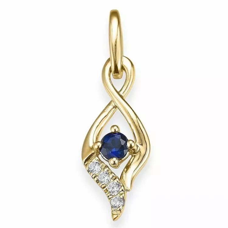 safir diamantvedhæng i 14 karat guld 0,042 ct 0,14 ct