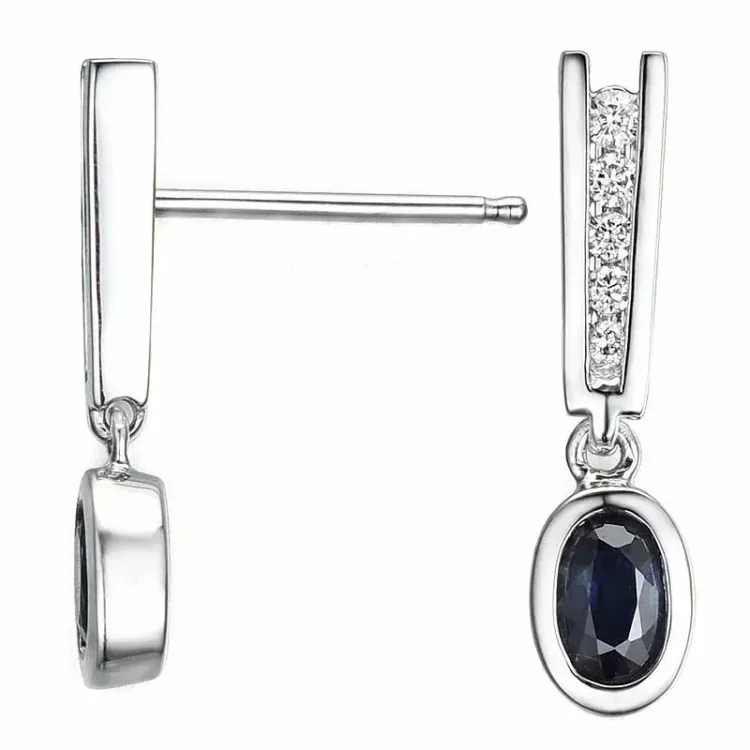 ovale safir diamantøreringe i 14 karat hvidguld med diamant og safir