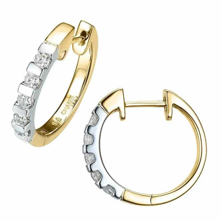 16 mm diamant creoler i 14 karat guld og hvidguld med diamant