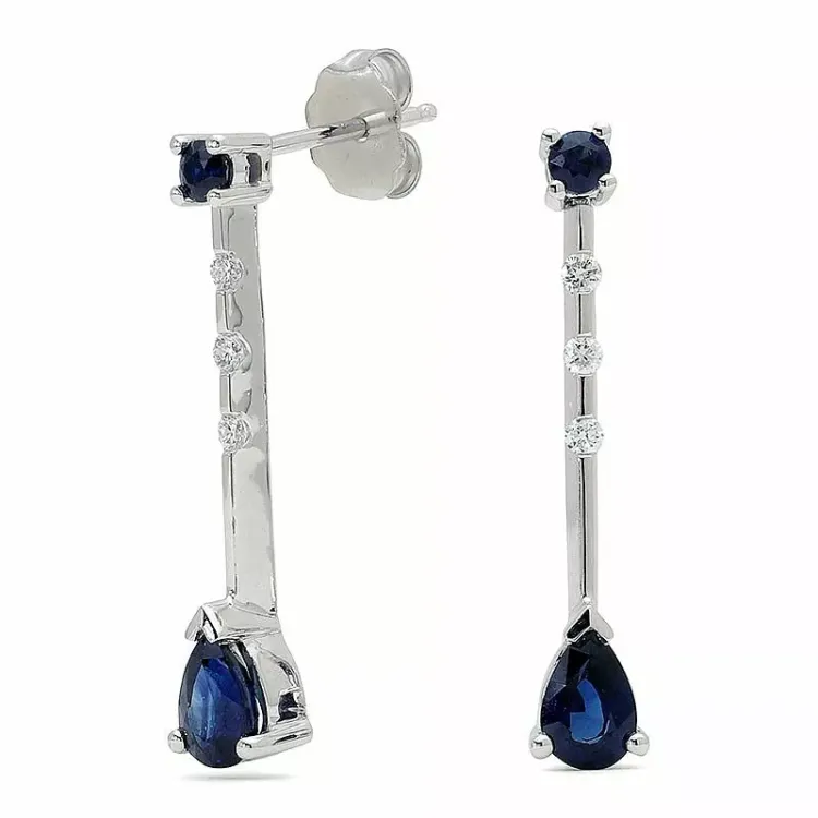 dråbe blå safir diamantøreringe i 14 karat hvidguld med diamant og safir