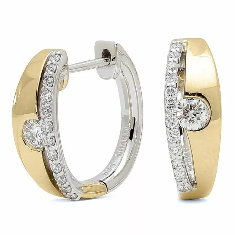 13 mm diamant creoler i 14 karat guld og hvidguld med diamant