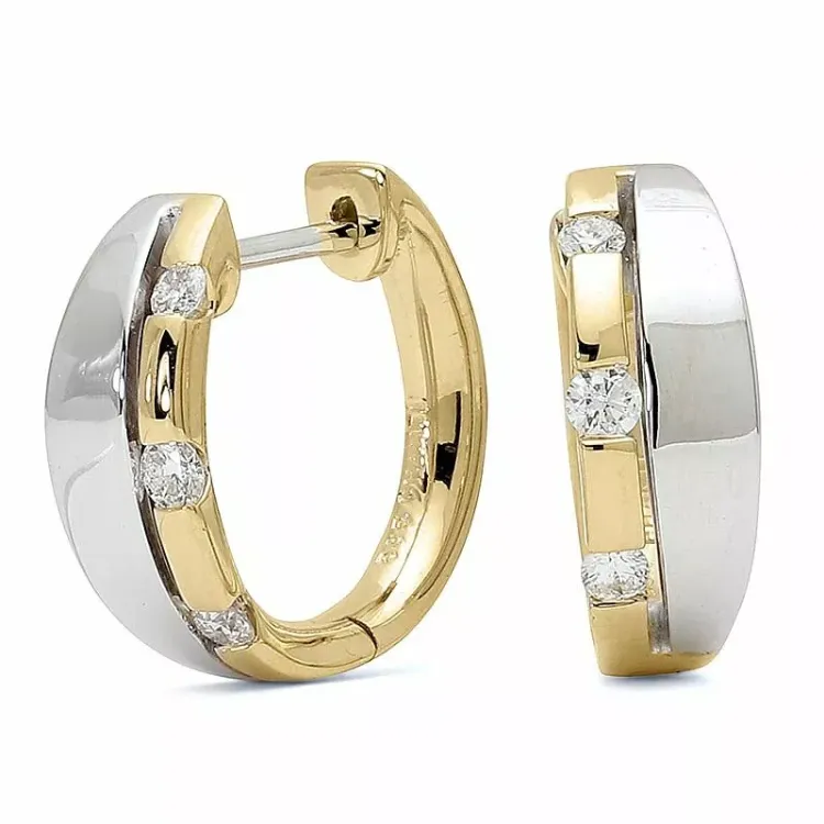 13 mm creoler i 14 karat guld og hvidguld med diamant
