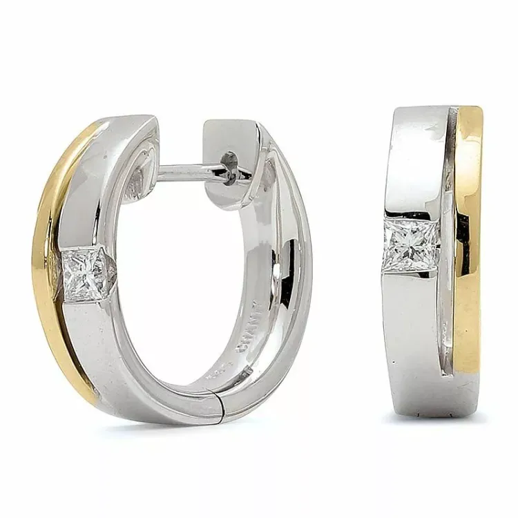 13 mm diamant creoler i 14 karat guld og hvidguld med diamant