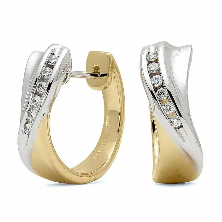 16 mm creoler i 14 karat guld og hvidguld med diamant