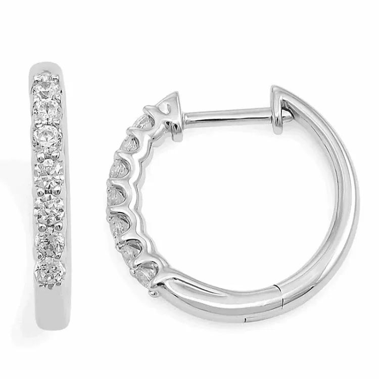 16 mm diamant creoler i 14 karat hvidguld med diamanter