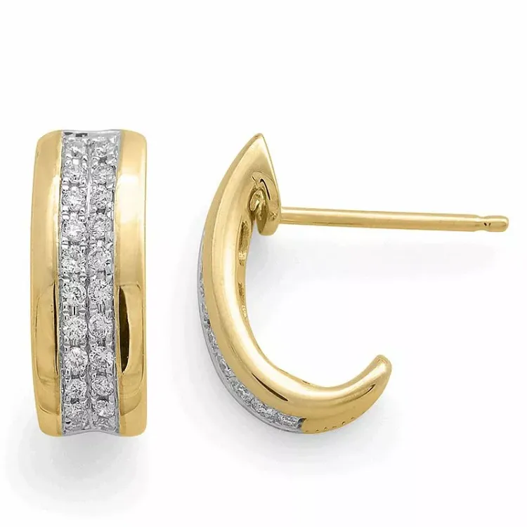 Diamant halvcreoler i 14 karat guld og hvidguld med diamanter