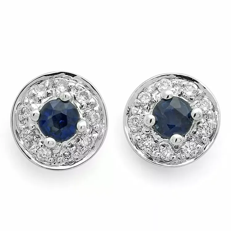 runde blå safir brillantøreringe i 14 karat hvidguld med diamant og safir
