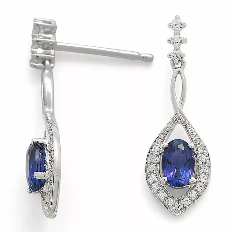 ovale blå safir brillantøreringe i 14 karat hvidguld med diamant og safir