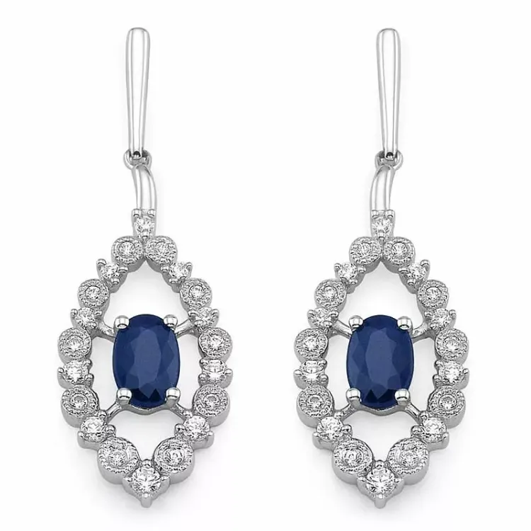 ovale blå safir brillantøreringe i 14 karat hvidguld med diamant og safir