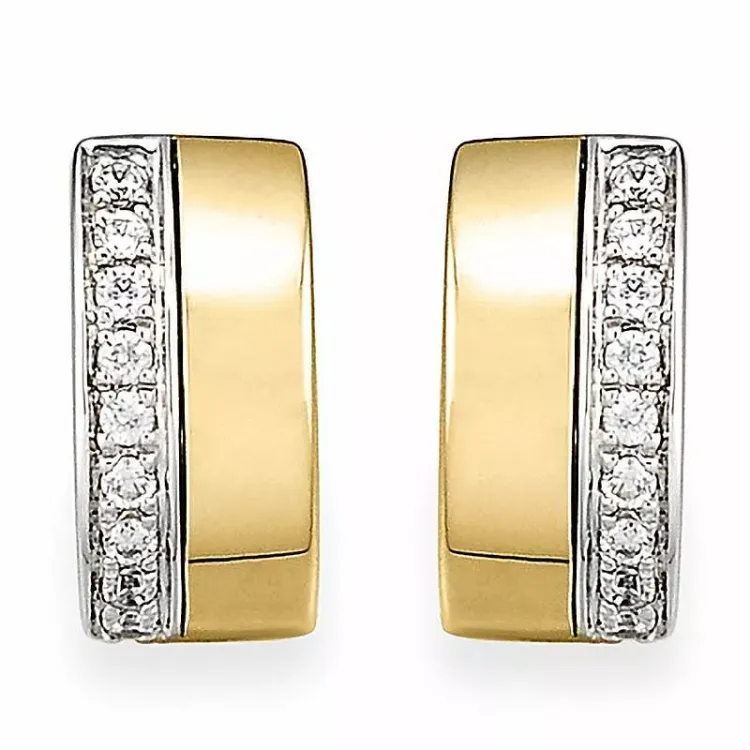 diamant halvcreoler i 14 karat guld og hvidguld med diamant