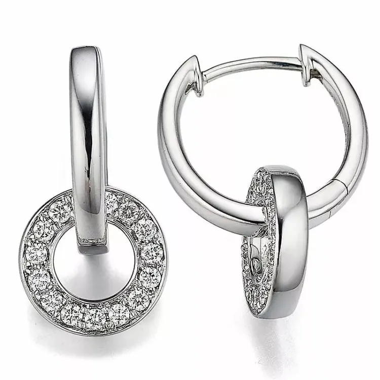 18 mm diamant creoler i 14 karat hvidguld med diamanter