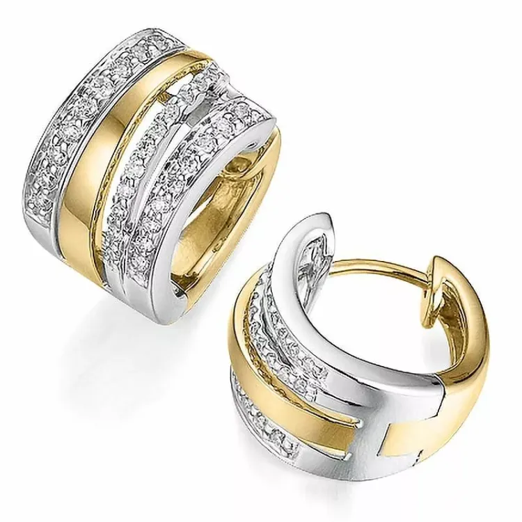 14 mm diamant creoler i 14 karat guld og hvidguld med diamant