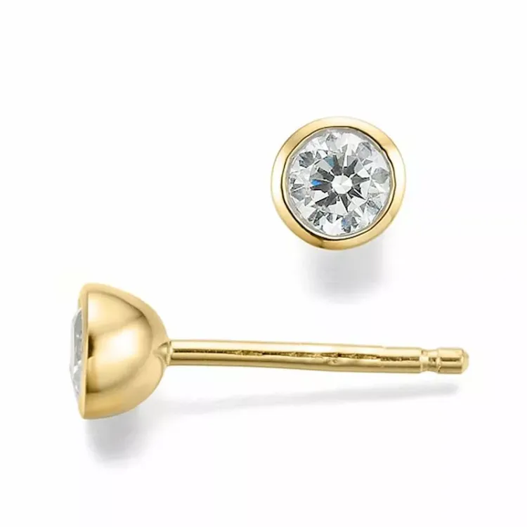 runde diamant solitaireørestikker i 14 karat guld med diamant