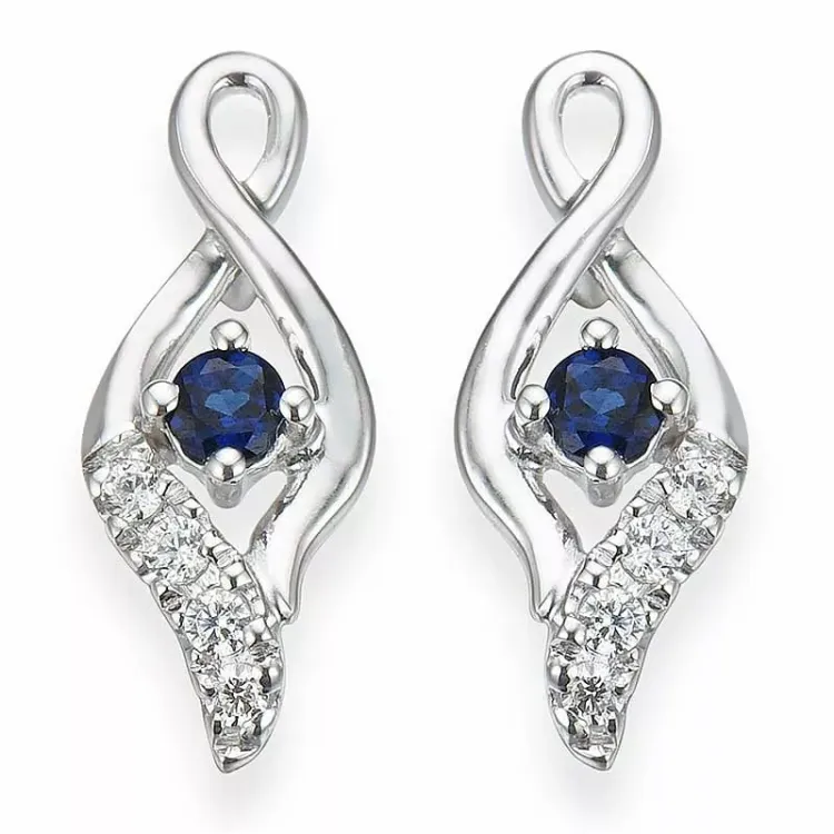 safir diamantøreringe i 14 karat hvidguld med diamant og safir
