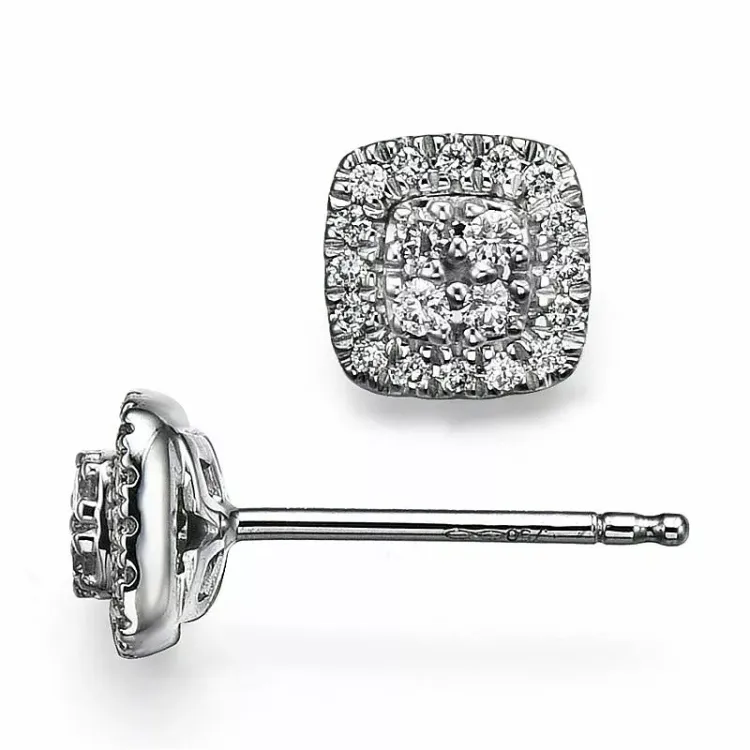 firkantet brillantøreringe i 14 karat hvidguld med diamant