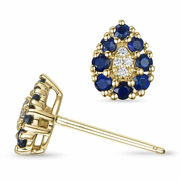 dråbe safir diamantøreringe i 14 karat guld med diamant og safir