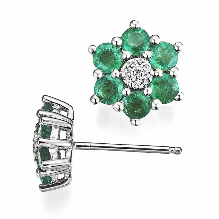blomster smaragd diamantøreringe i 14 karat hvidguld med diamant og smaragd