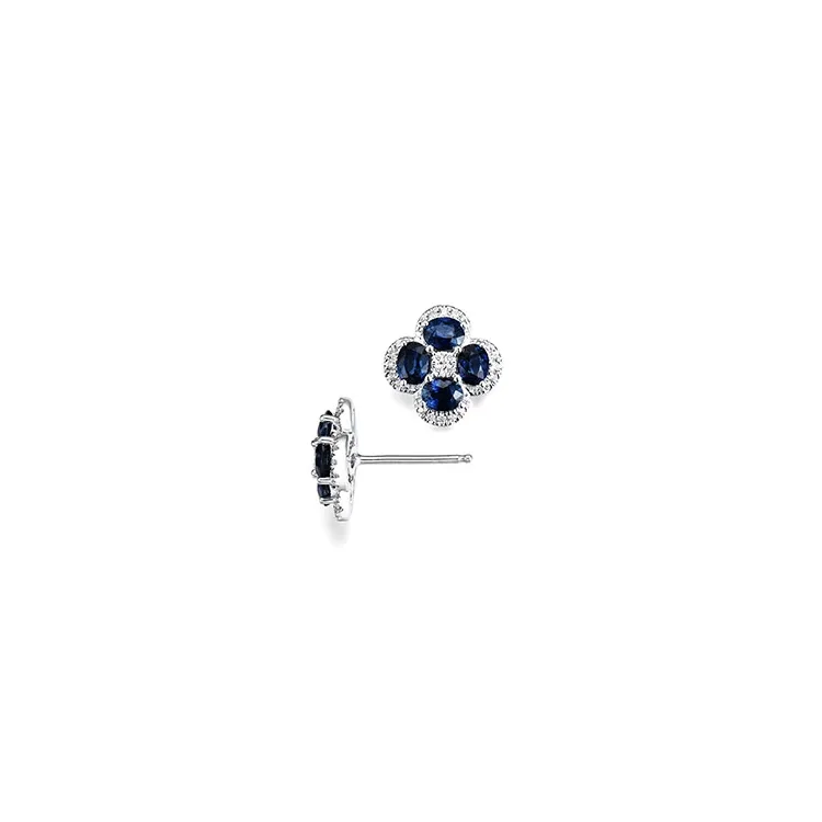 Blomster safir diamantøreringe i 14 karat hvidguld med diamanter og safirer