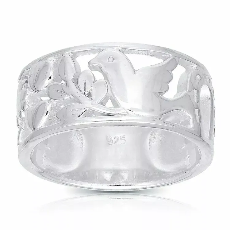 Bred fugle ring i sølv