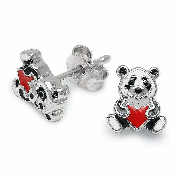 hjerte panda ørestikker i sølv - Little Ones
