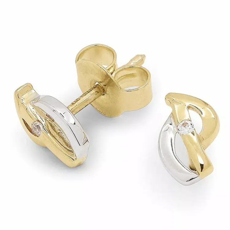 Små zirkon guldørestikker i 9 karat guld med rhodium med zirkoner