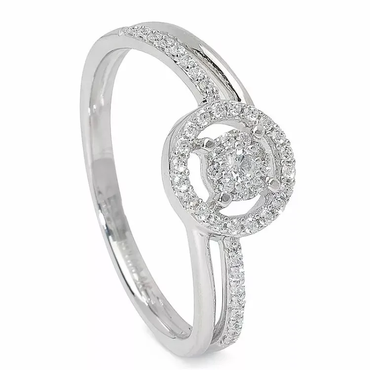 cirkel zirkon ring i 9 karat hvidguld
