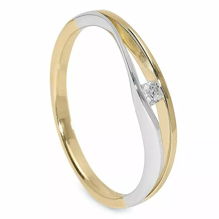 smal zirkon ring i 9 karat guld og hvidguld
