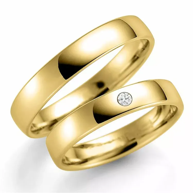 4 mm vielsesringe i 9 karat guld 0,03 ct - sæt