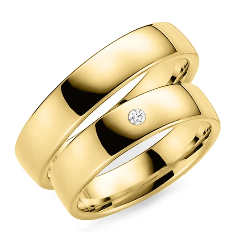 5 mm vielsesringe i 9 karat guld 0,03 ct - sæt