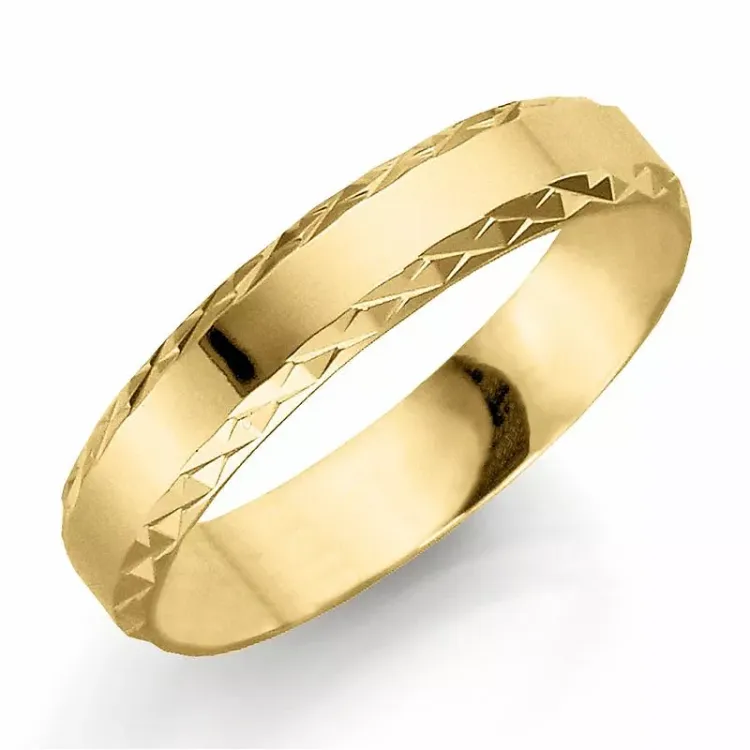 Mønstret 4 mm vielsesring i 9 karat guld