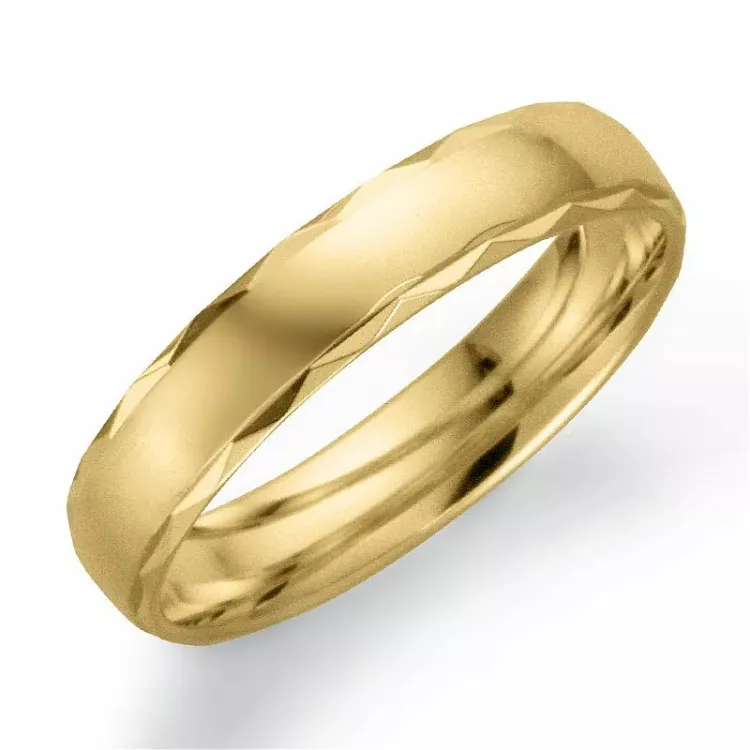 Mønstret 4 mm vielsesring i 14 karat guld