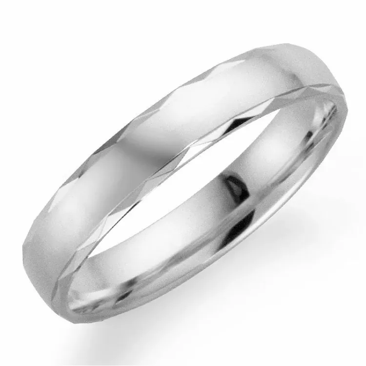 Mønstret 4 mm herrering i 14 karat hvidguld