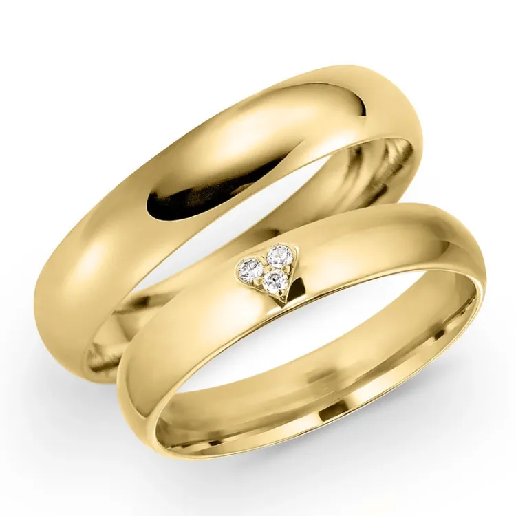 4 mm vielsesringe i 9 karat guld 0,03 ct - sæt