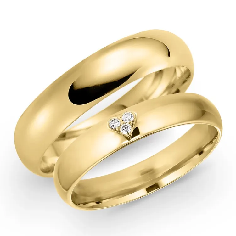 5 og 4 mm vielsesringe i 14 karat guld 0,03 ct - sæt