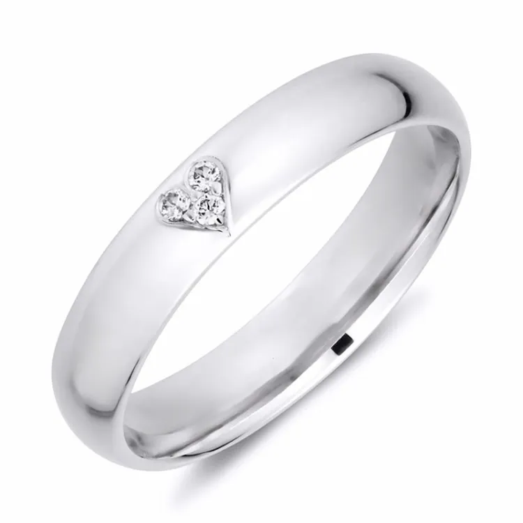 4 mm hjerte diamant vielsesring i 14 karat hvidguld 0,01 ct