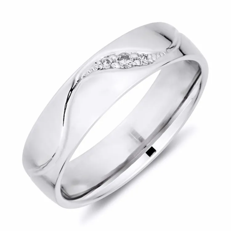 5 mm vielsesring i 14 karat hvidguld 0,008 ct og 0,02 ct